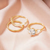 Wholesale Women's Geometric Drop Shape Copper Ring Threepiece Set With Zirconia