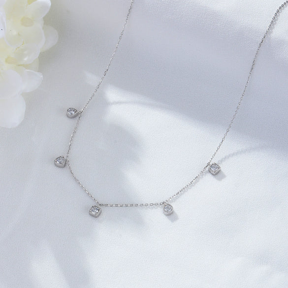 Wholesale Women's Geometric Drop Shape Diamond S925 Sterling Silver Pendant Necklace With Cross Chain