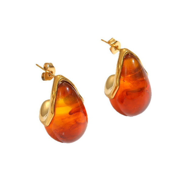 Wholesale Women's Geometric Drop Shape Resin And Stainless Steel Earrings With Vacuum Real Gold Plating