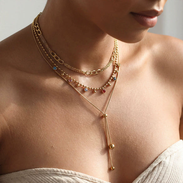 Wholesale Women's Geometric Drop Shape Rhinestone Tassel Stainless Steel Electroplated Cross Chain Necklace