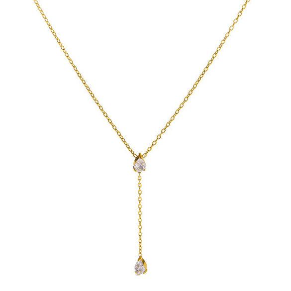 Wholesale Women's Geometric Drop Shape Zircon Tassel Pendant Necklace With 18K Goldplated Stainless Steel Cross Chain