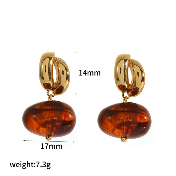Wholesale Women's Geometric Dropshaped Resin And Stainless Steel Earrings With Vacuum Real Gold Plating