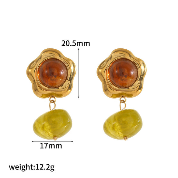 Wholesale Women's Geometric Dropshaped Resin And Stainless Steel Earrings With Vacuum Real Gold Plating
