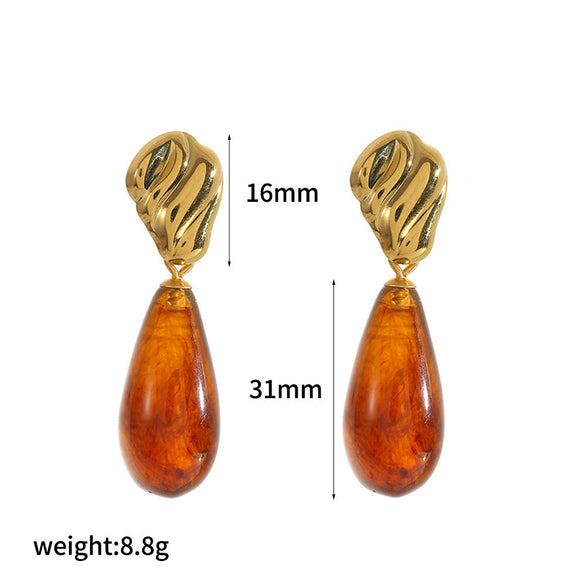 Wholesale Women's Geometric Dropshaped Resin And Stainless Steel Earrings With Vacuum Real Gold Plating