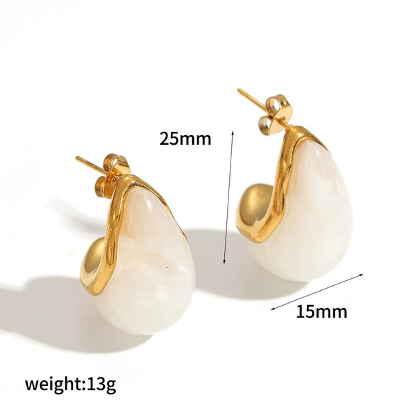 Wholesale Women's Geometric Dropshaped Resin And Stainless Steel Earrings With Vacuum Real Gold Plating