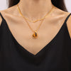 Wholesale Women's Geometric Dropshaped Tiger Eye Pendant Titanium Steel Goldplated Necklace