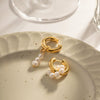 Wholesale Women's Geometric Electroplated Stainless Steel Freshwater Pearl Earrings Jewelry