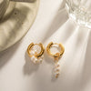 Wholesale Women's Geometric Electroplated Stainless Steel Freshwater Pearl Earrings Jewelry