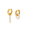 Wholesale Women's Geometric Electroplated Stainless Steel Freshwater Pearl Earrings Jewelry