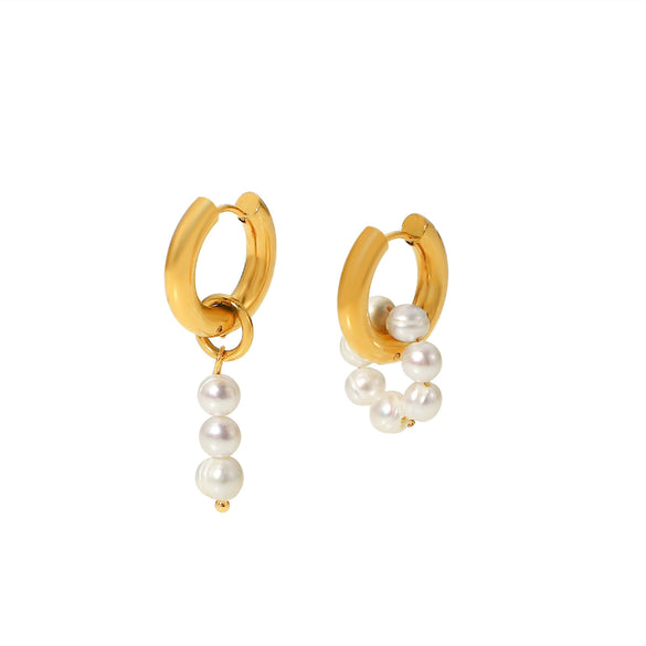 Wholesale Women's Geometric Electroplated Stainless Steel Freshwater Pearl Earrings Jewelry