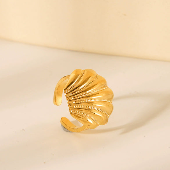 Wholesale Women's Geometric Electroplated Stainless Steel Scallop Open Ring Luxury Jewelry