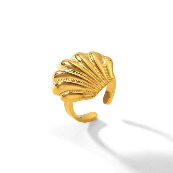 Wholesale Women's Geometric Electroplated Stainless Steel Scallop Open Ring Luxury Jewelry