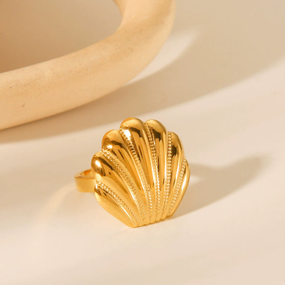 Wholesale Women's Geometric Electroplated Stainless Steel Scallop Open Ring Luxury Jewelry