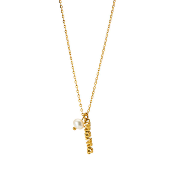 Wholesale Women's Geometric English Letter Pearl Pendant Stainless Steel 18K Gold Plated Necklace With Oshaped Chain