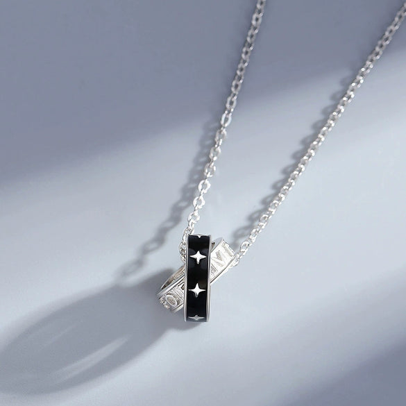Wholesale Women's Geometric Epoxy Silver Star Ring Couple Necklace With Double Ring Clavicle Chain And Pendant