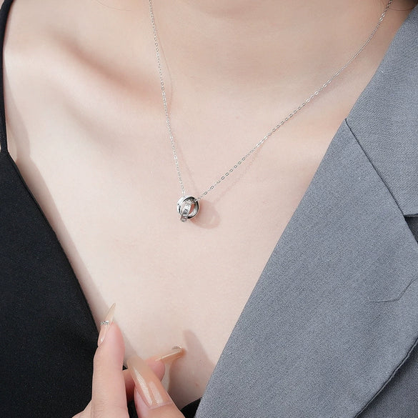 Wholesale Women's Geometric Epoxy Silver Star Ring Couple Necklace With Double Ring Clavicle Chain And Pendant