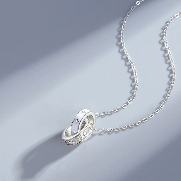 Wholesale Women's Geometric Epoxy Silver Star Ring Couple Necklace With Double Ring Clavicle Chain And Pendant
