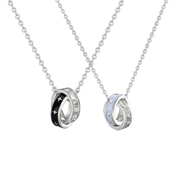 Wholesale Women's Geometric Epoxy Silver Star Ring Couple Necklace With Double Ring Clavicle Chain And Pendant