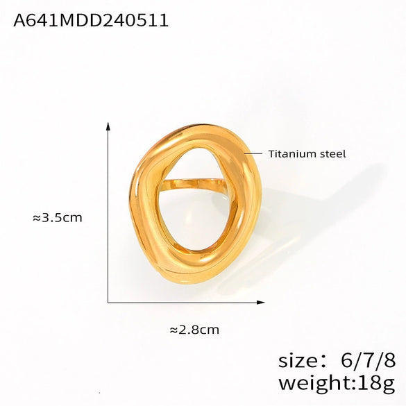 Wholesale Women's Geometric Exaggerated Oval Hollow Electroplated Titanium Steel Ring