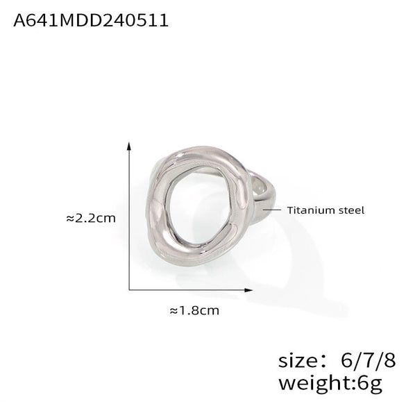 Wholesale Women's Geometric Exaggerated Oval Hollow Electroplated Titanium Steel Ring