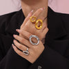 Wholesale Women's Geometric Exaggerated Oval Hollow Electroplated Titanium Steel Ring