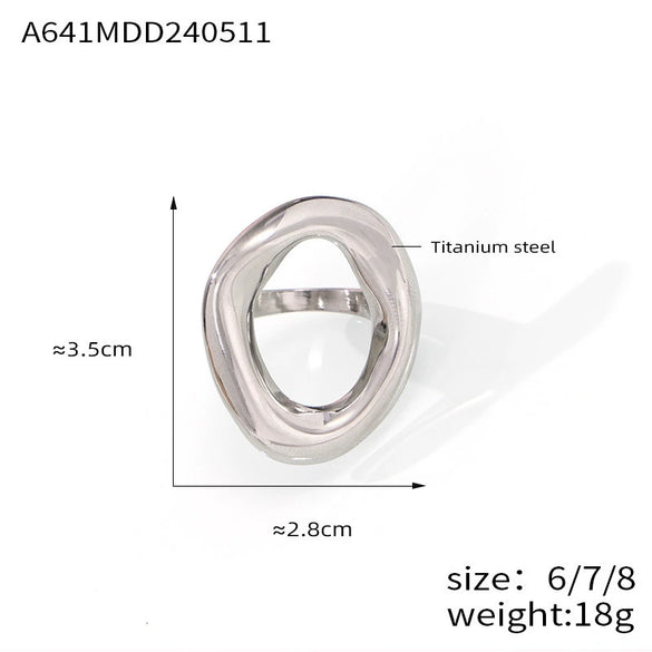 Wholesale Women's Geometric Exaggerated Oval Hollow Electroplated Titanium Steel Ring