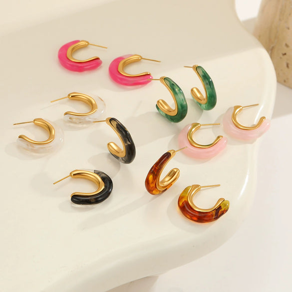 Wholesale Women's Geometric Fashion 18K Electroplated Resin Cshaped Earrings