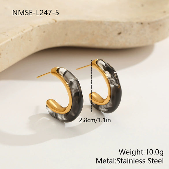Wholesale Women's Geometric Fashion 18K Electroplated Resin Cshaped Earrings