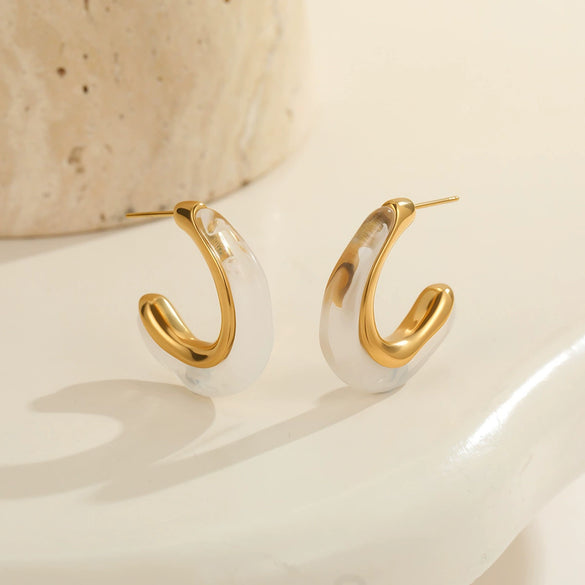 Wholesale Women's Geometric Fashion 18K Electroplated Resin Cshaped Earrings