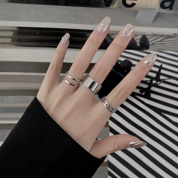 Wholesale Women's Geometric Fashion Simple Plain Opening Adjustable Ring Three Piece Hand Jewelry Set With Electroplating