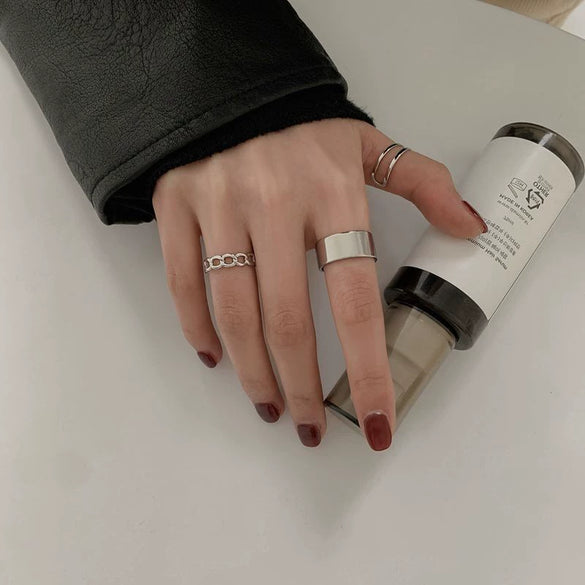 Wholesale Women's Geometric Fashion Simple Plain Opening Adjustable Ring Three Piece Hand Jewelry Set With Electroplating