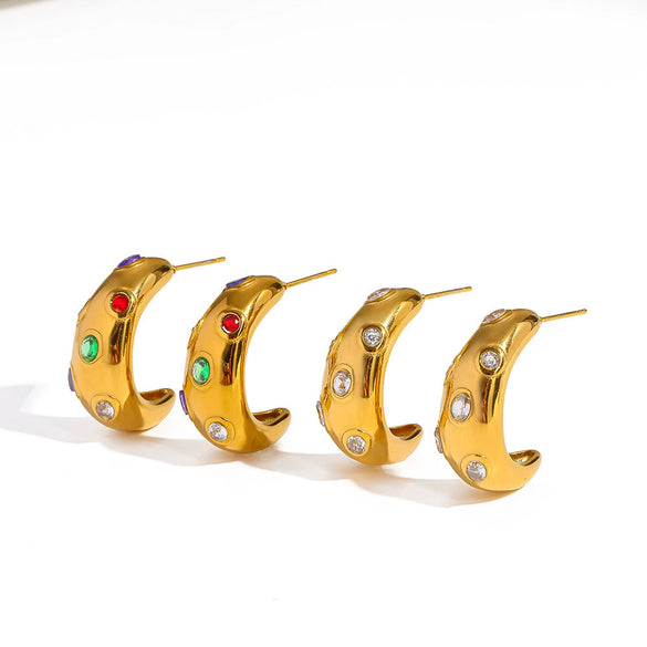 Wholesale Women's Geometric Fashion Stainless Steel Diamondstudded Earrings With Vacuum Real Gold Plating