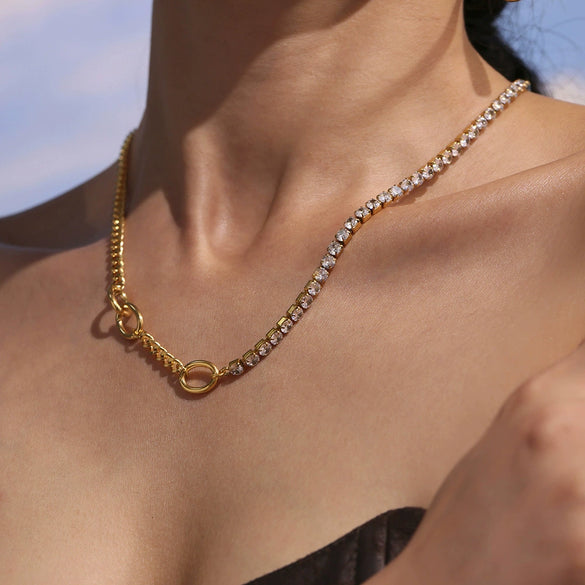 Wholesale Women's Geometric Ferris Wheel And Bear Doublelayer Stacked Stainless Steel And Titanium Steel Electroplated Necklace