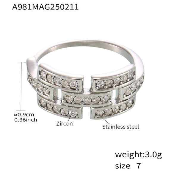 Wholesale Women's Geometric Ferris Wheel Colorful Zircon Ring Light Luxury Cold Style Stainless Steel 18K Real Gold Electroplated