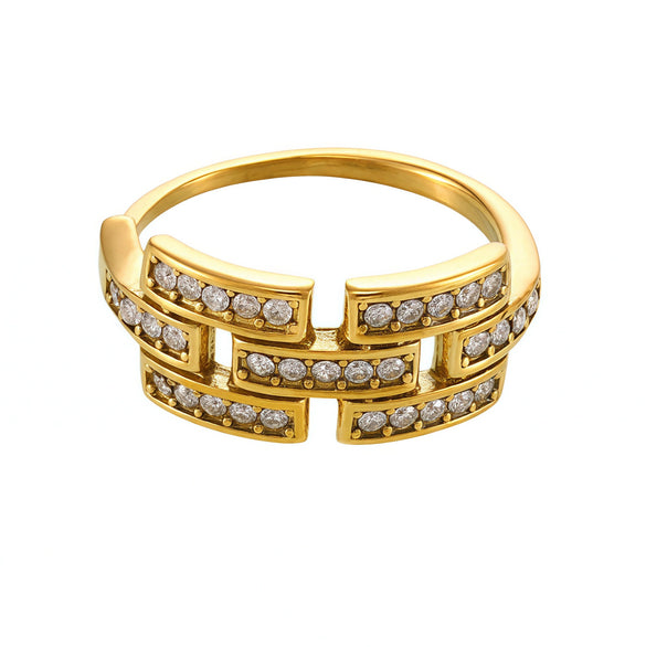 Wholesale Women's Geometric Ferris Wheel Colorful Zircon Ring Light Luxury Cold Style Stainless Steel 18K Real Gold Electroplated
