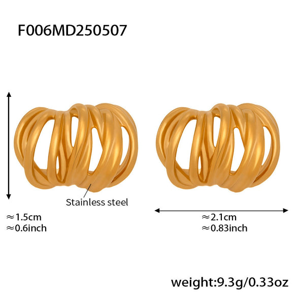 Wholesale Women's Geometric Ferris Wheel Cshaped Stainless Steel Electroplated Multilayered Line Wrapped Earrings