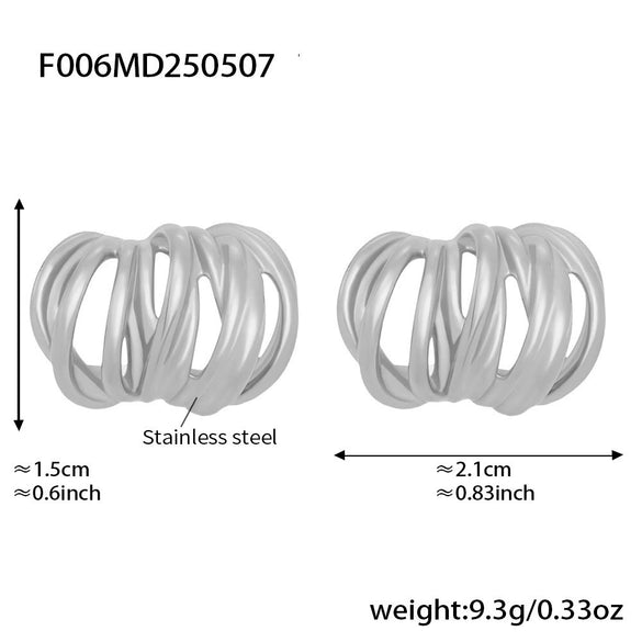 Wholesale Women's Geometric Ferris Wheel Cshaped Stainless Steel Electroplated Multilayered Line Wrapped Earrings