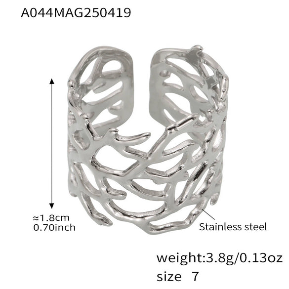 Wholesale Women's Geometric Ferris Wheel Exaggerated Wide Irregular Branchshaped Stainless Steel Goldplated Ring