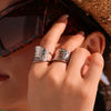 Wholesale Women's Geometric Ferris Wheel Hammered Wide Open Adjustable Ring Stainless Steel 18K Gold Plated