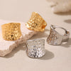 Wholesale Women's Geometric Ferris Wheel Hammered Wide Open Adjustable Ring Stainless Steel 18K Gold Plated