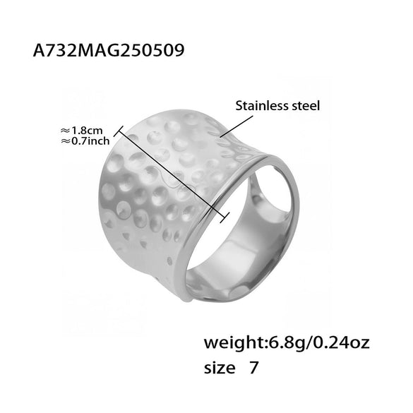 Wholesale Women's Geometric Ferris Wheel Hammered Wide Open Adjustable Ring Stainless Steel 18K Gold Plated