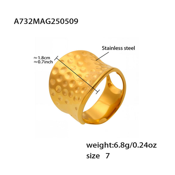 Wholesale Women's Geometric Ferris Wheel Hammered Wide Open Adjustable Ring Stainless Steel 18K Gold Plated
