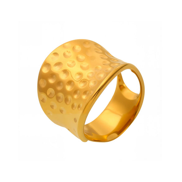 Wholesale Women's Geometric Ferris Wheel Hammered Wide Open Adjustable Ring Stainless Steel 18K Gold Plated