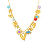 Wholesale Women's Geometric Ferris Wheel Heart Enamel Multiaccessory Necklace 18K Gold Plated Stainless Steel And Titanium Steel