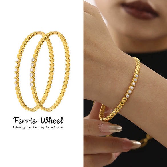 Wholesale Women's Geometric Ferris Wheel Inlaid Zircon Stainless Steel Shell Beads Pvd Vacuum Goldplated Electroplated Bracelet