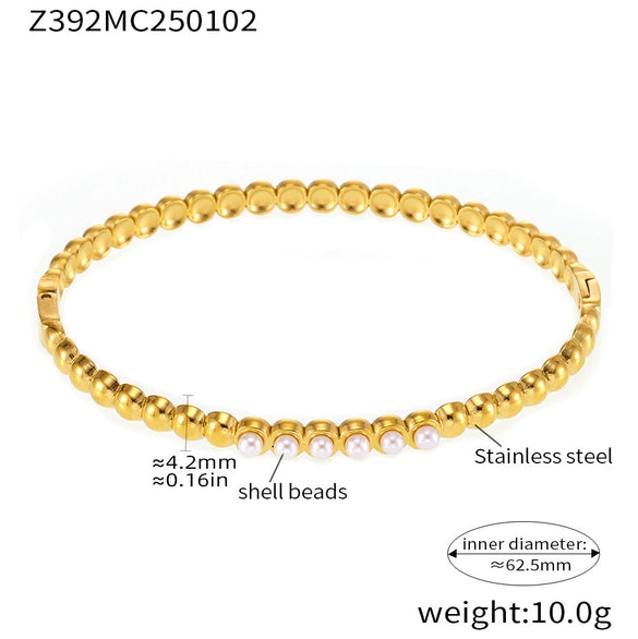Wholesale Women's Geometric Ferris Wheel Inlaid Zircon Stainless Steel Shell Beads Pvd Vacuum Goldplated Electroplated Bracelet
