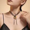 Wholesale Women's Geometric Ferris Wheel Jewelry Adjustable Necklace With Leather Rope Titanium Steel 18K Real Gold Pvd Plated