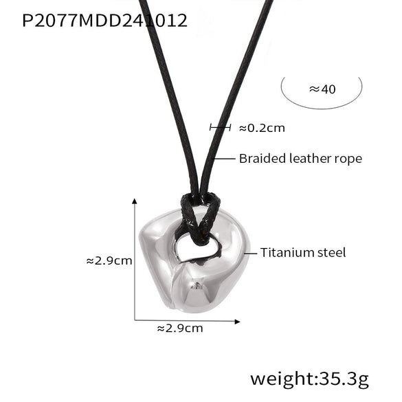Wholesale Women's Geometric Ferris Wheel Jewelry Adjustable Necklace With Leather Rope Titanium Steel 18K Real Gold Pvd Plated