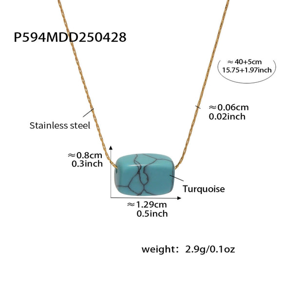 Wholesale Women's Geometric Ferris Wheel Lapis Lazuli Pendant Necklace In Stainless Steel And Titanium Steel With Gold Electroplating