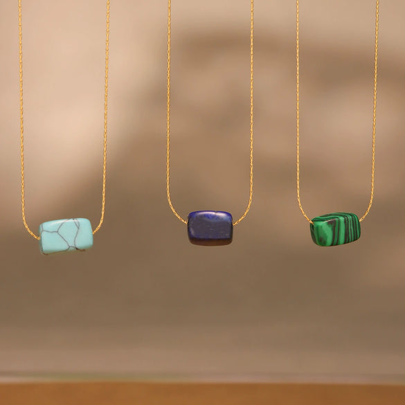 Wholesale Women's Geometric Ferris Wheel Lapis Lazuli Pendant Necklace In Stainless Steel And Titanium Steel With Gold Electroplating